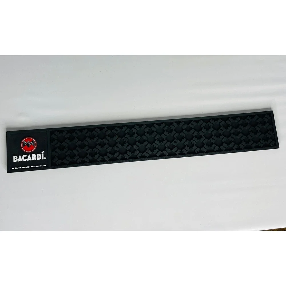 3 NEW Bacardi Rum Black Rubber Bar Rail‎ Spill Mat — 24